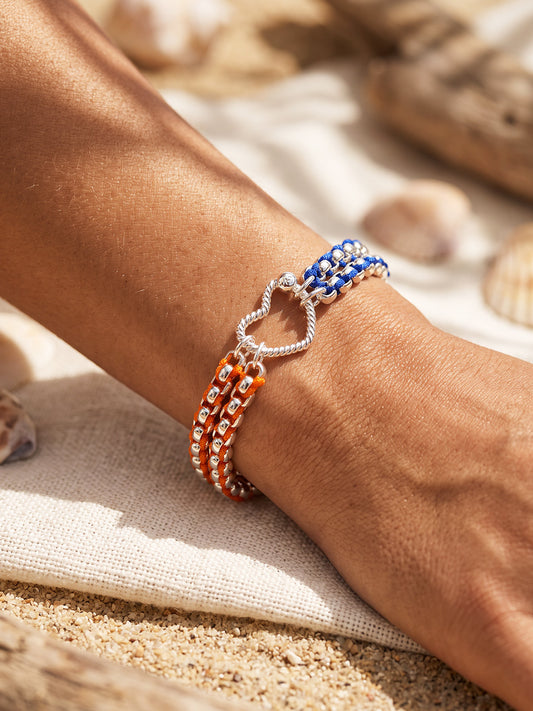 Color Clash Orange & Blue Heart Handwoven Bracelet