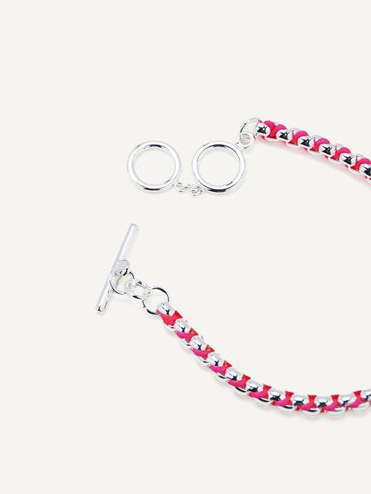 Silver Hot Pink Hand-woven Bracelet RB029