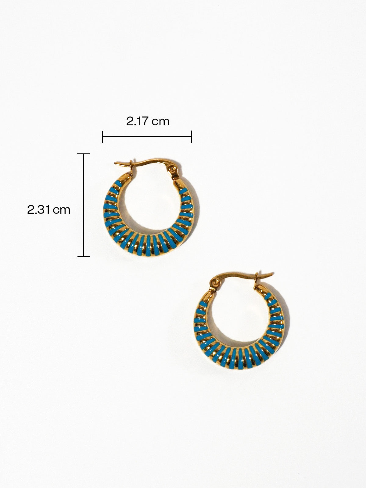 Hand-Dipped Enamel Huggie Hoops – Peacock Blue
