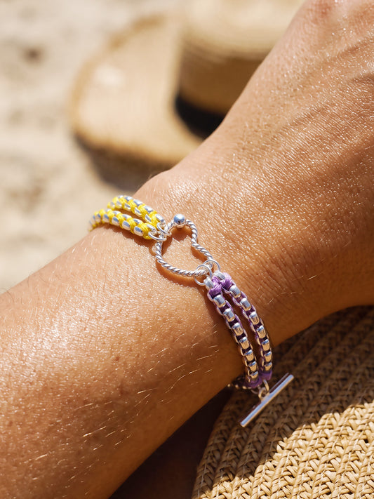 Color Clash Yellow & Purple Heart Handwoven Bracelet