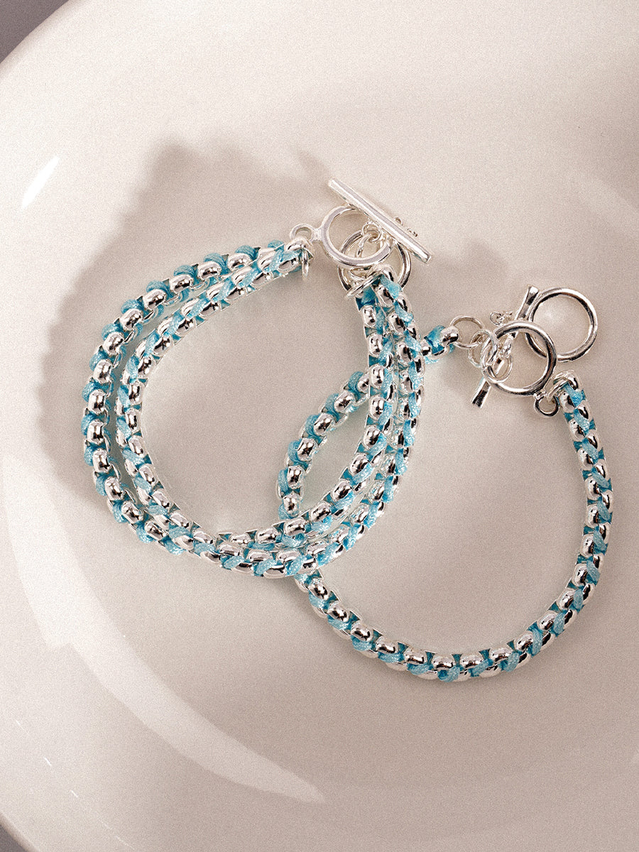 Silver Summer Blue Hand-woven layered Bracelet RB028