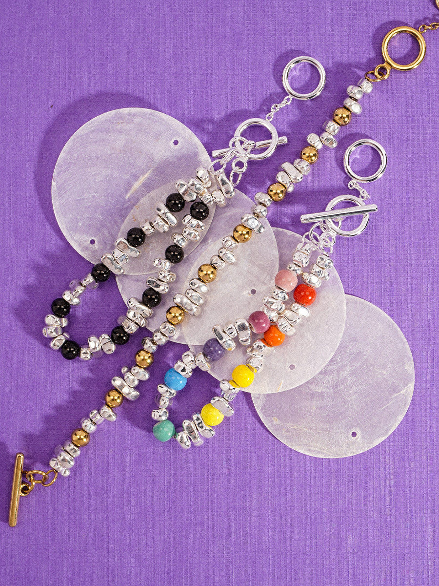 Silver Hematite 18k Gold Bracelet