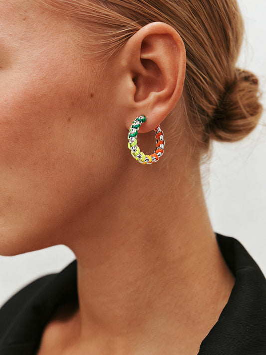 Silver Rainbow Chain Hand-woven Hoop Earrings