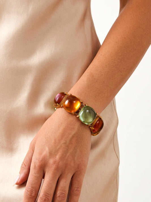 Retro Candy Glaze Square Charm Bracelet – Anti Gold-Tone & Glossy Resin