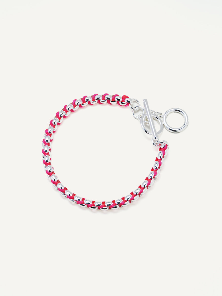 Silver Hot Pink Hand-woven Bracelet RB029