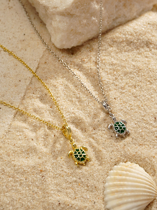 Jade Enamel 18K Turtle Charm Necklace Set PN008GDSET