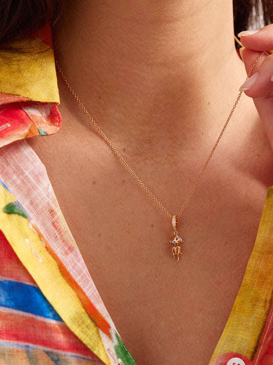 Rose Gold Ocean Whisper Jellyfish Charm Necklace Set PN009RGSET