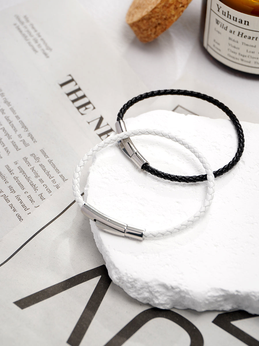 Round Clasp Braided Leather Bracelet RB015
