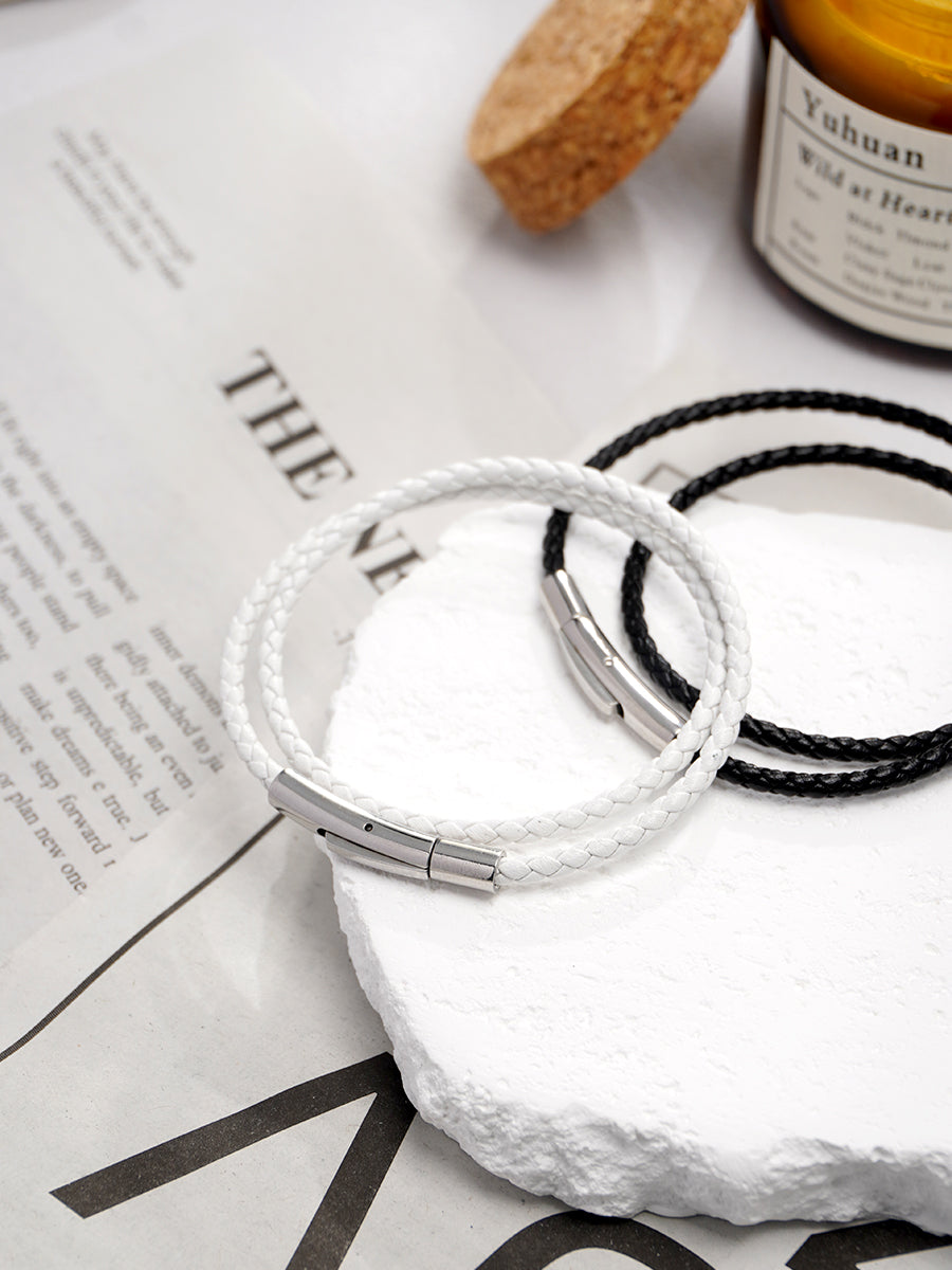 Double Black Leather Bracelet RB016