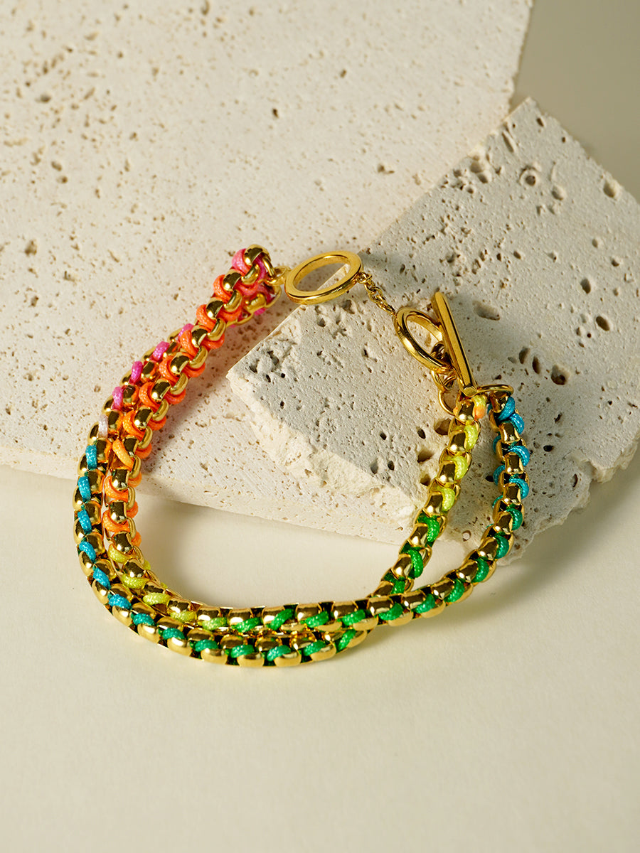 Gold Hand-woven Rainbow Layered Bracelet RB020