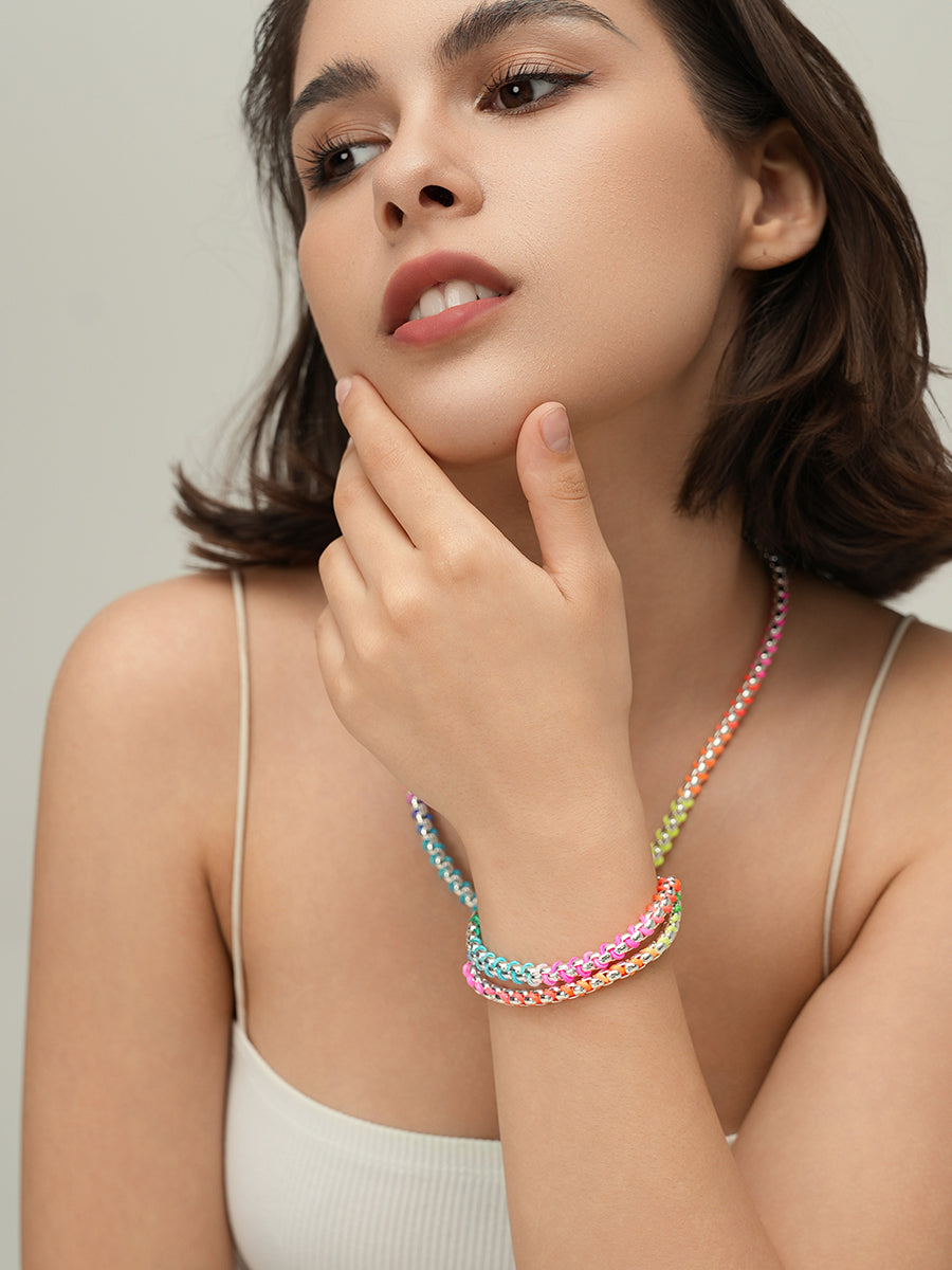 Silver Rainbow Hand-woven layered Bracelet RB022