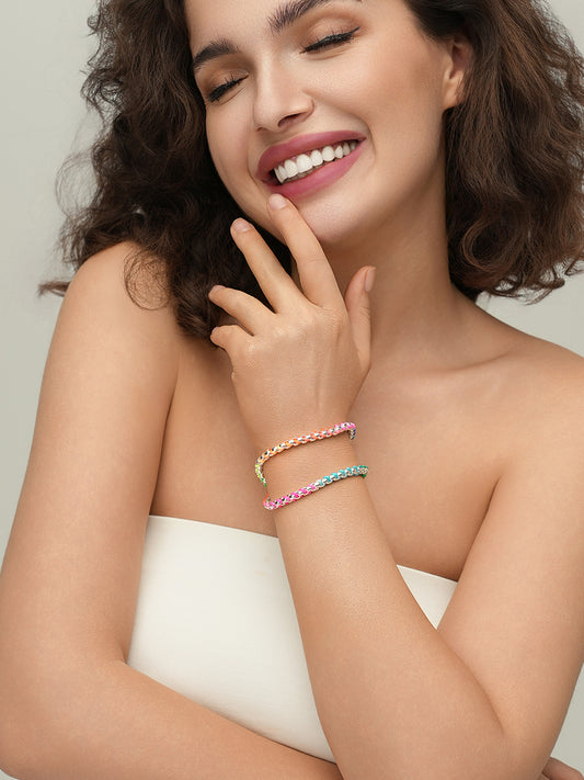 Silver Rainbow Hand-woven layered Bracelet RB022