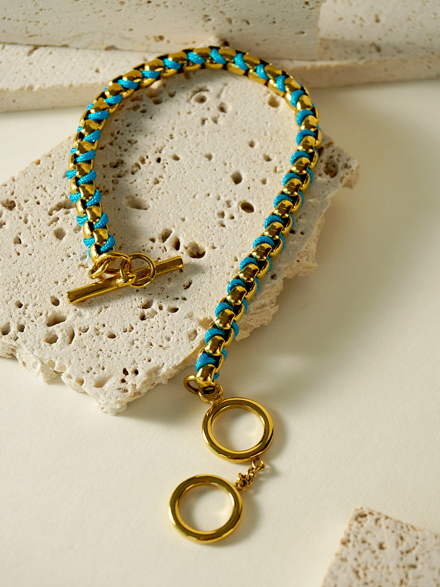 Gold Cerulean Blue hand-woven Bracelet RB023