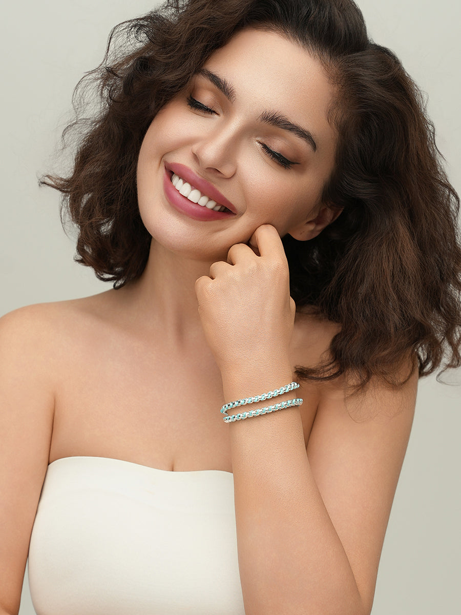 Silver Summer Blue Hand-woven layered Bracelet RB028