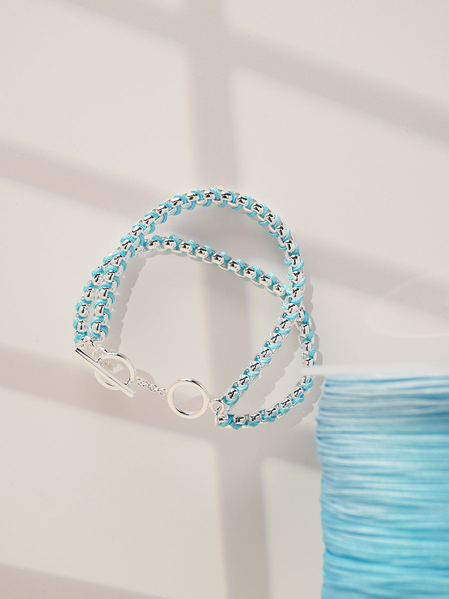 Silver Summer Blue Hand-woven layered Bracelet RB028