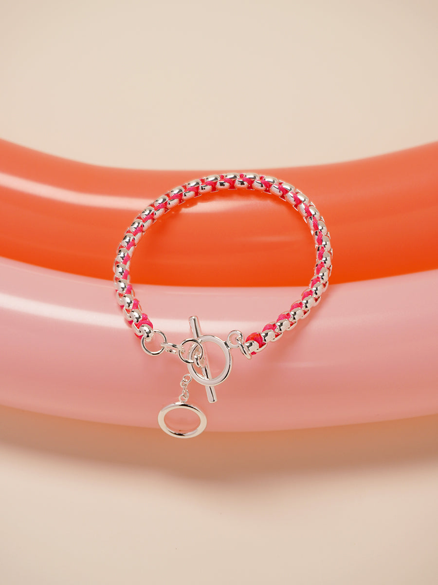 Silver Hot Pink Hand-woven Bracelet RB029