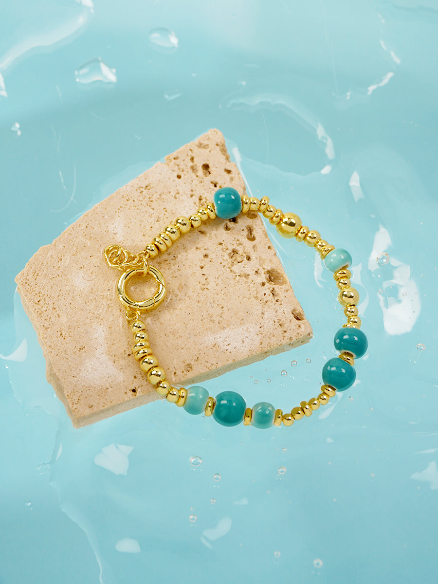 Mint Blue Eco-Made Ceramic 18K Gold Bracelet RB034