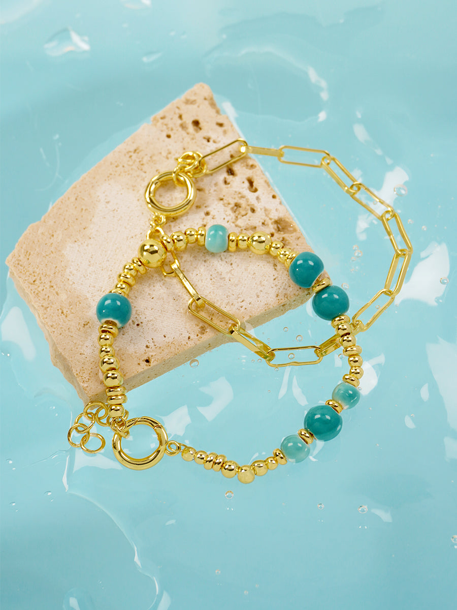 Mint Blue Eco-Made Ceramic 18K Gold Bracelet Set