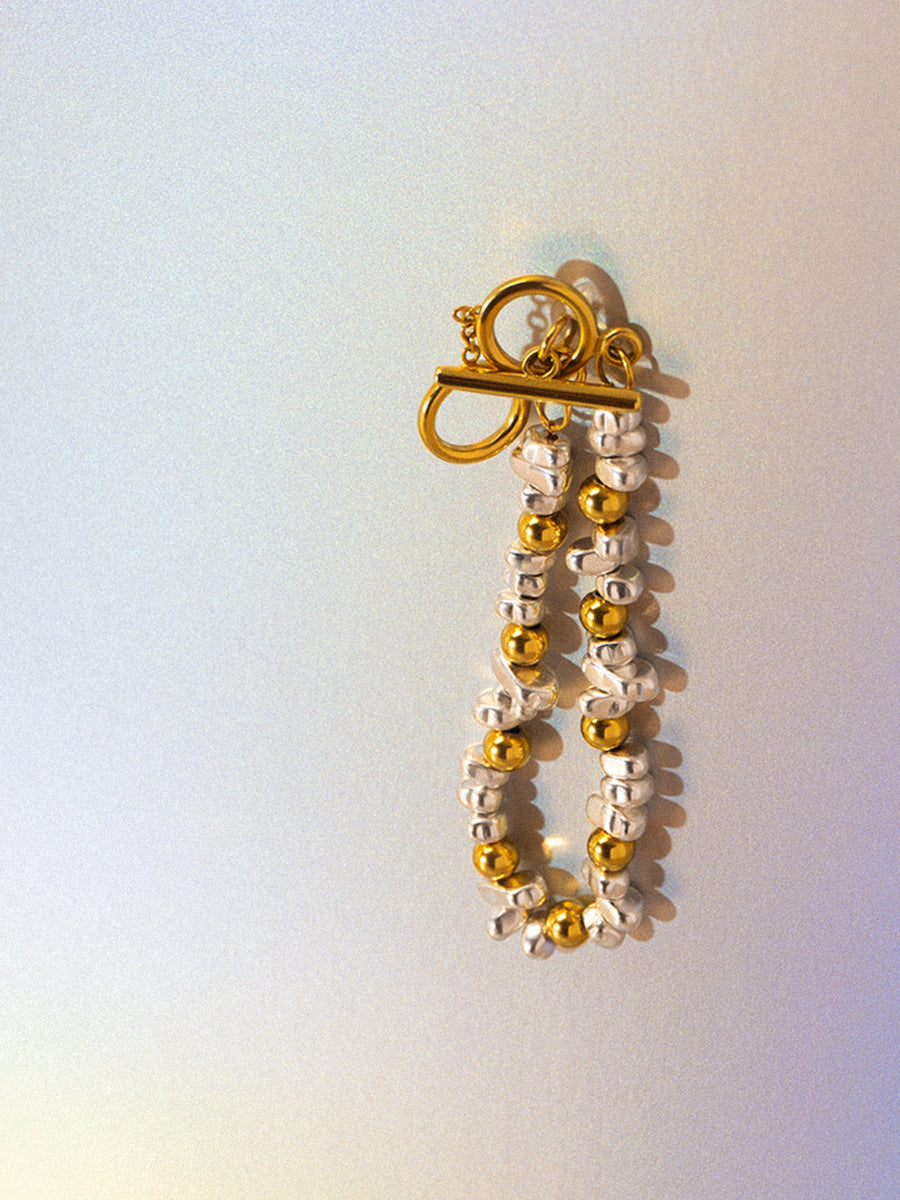 Silver Hematite 18k Gold Bracelet