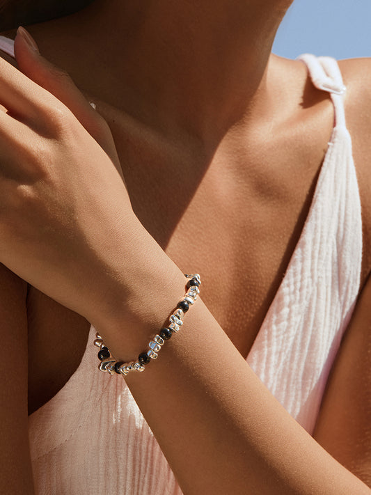 Rhythm Silver Hematite Black Bracelet