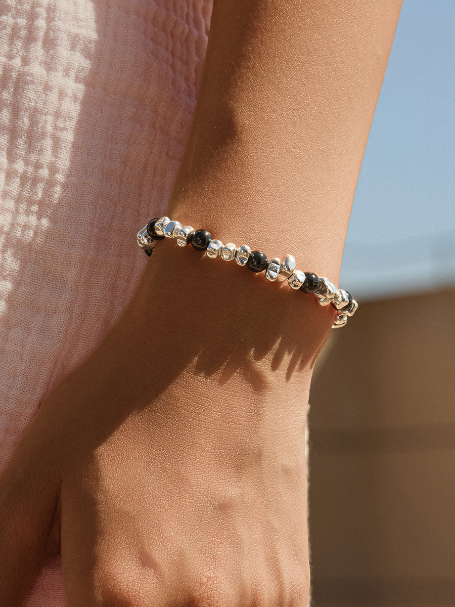 Rhythm Silver Hematite Black Bracelet
