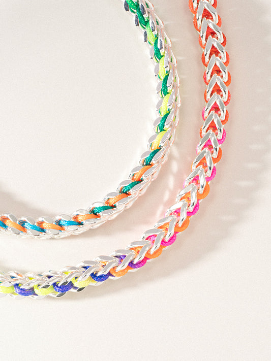 Silver Rainbow Hand-woven Chevron Cuff Bracelet RB044