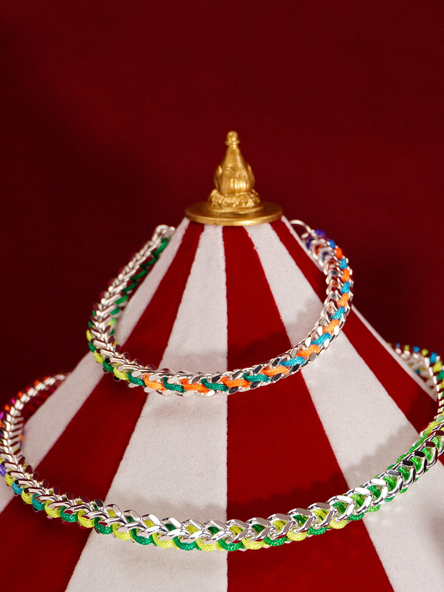 Silver Rainbow Hand-woven Chevron Cuff Bracelet RB044