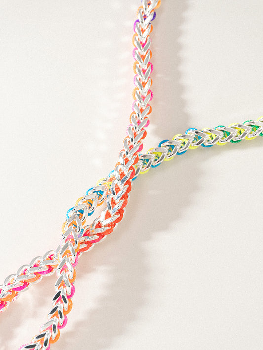 Silver Rainbow Hand-woven Chevron Cuff Necklace RB045