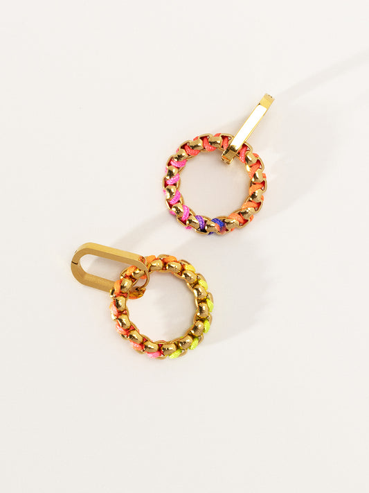 18K Gold Rainbow Nimbus Hand-woven Hoop Earrings RE049