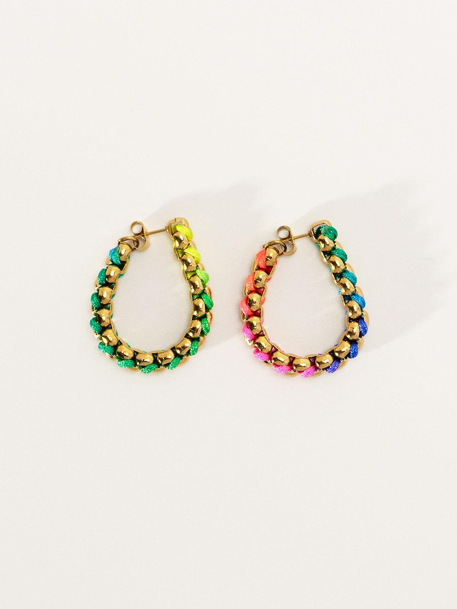 Silver Rainbow Chain Hand-woven Hoop Earrings