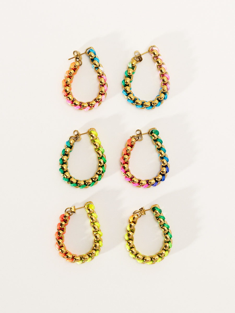 18K Gold Rainbow Chain Hand-woven Hoop Earrings RE050
