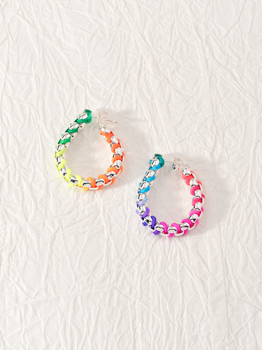 18K Gold Rainbow Chain Hand-woven Hoop Earrings RE050