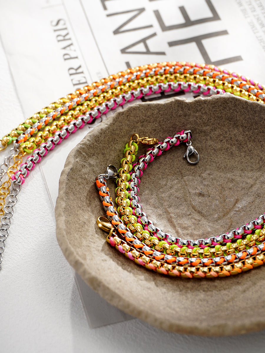 Woven box chain Neon color Necklace RN004