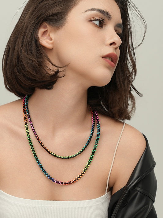 Black Rainbow Braided Layered Necklace RN018