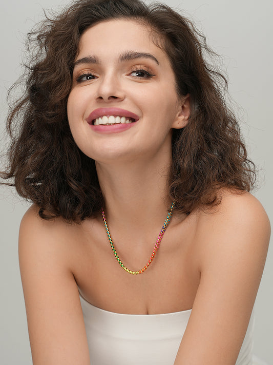 Gold Rainbow Braided Necklace RN019