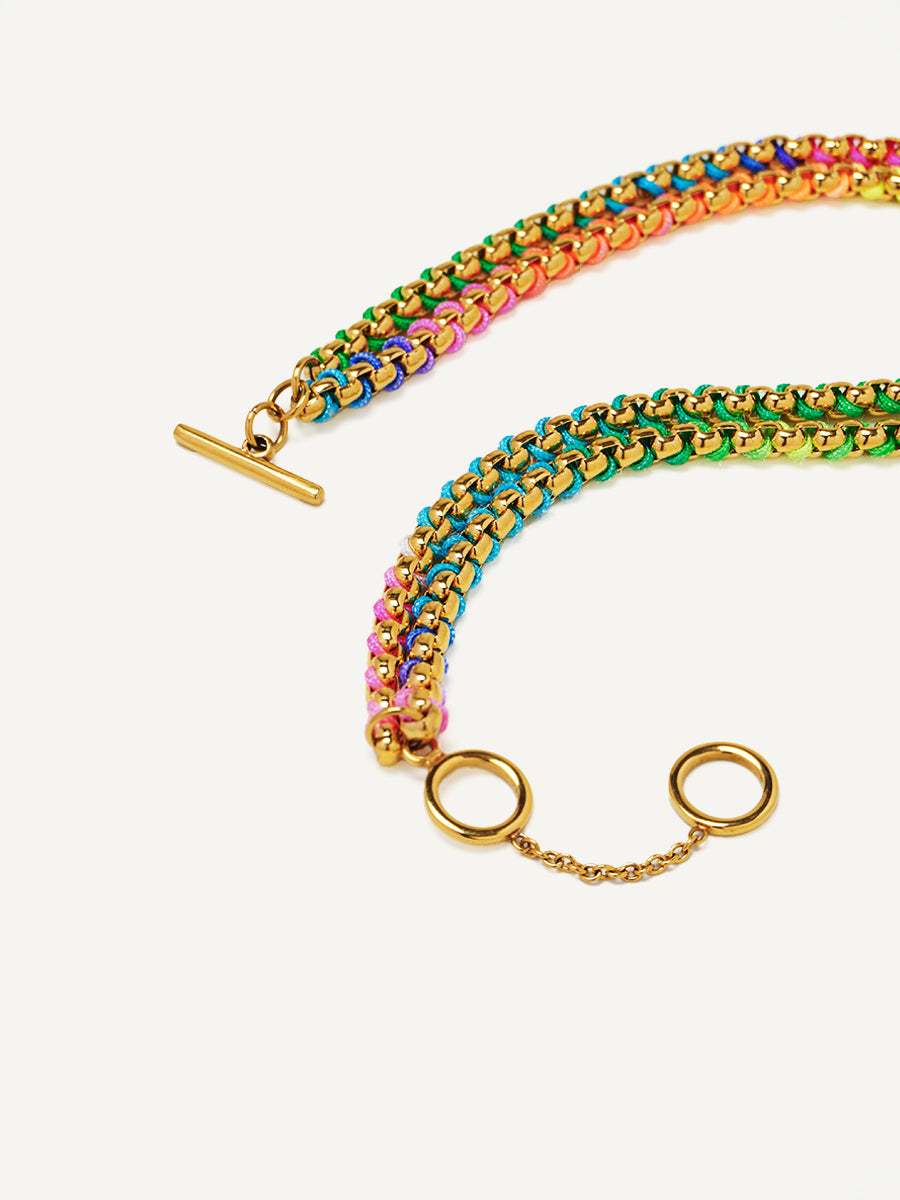 Gold Rainbow Braided layered Necklace RN020