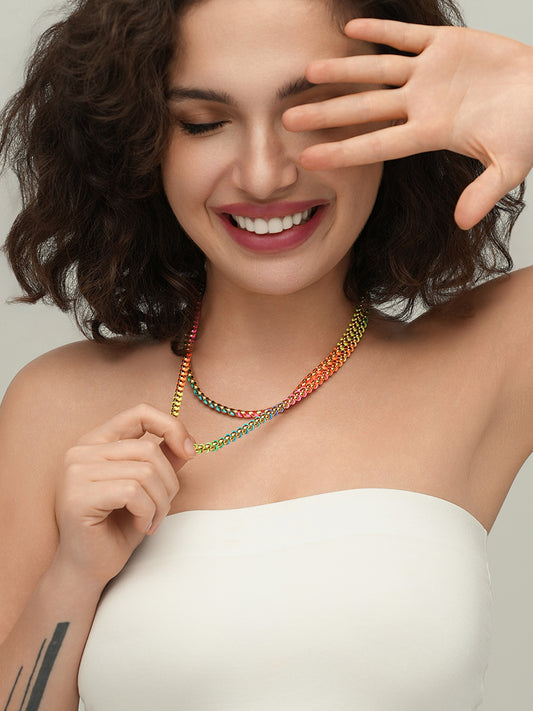 Gold Rainbow Braided layered Necklace RN020