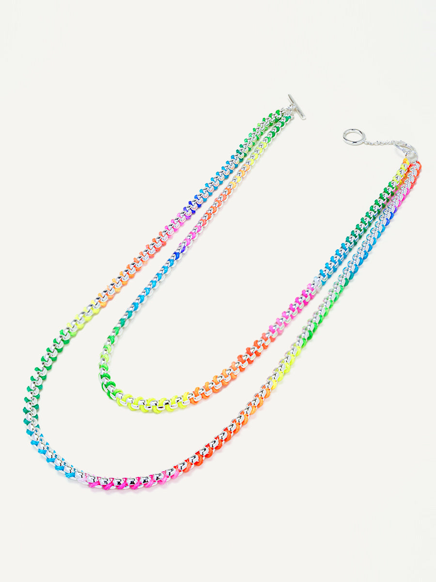 Gold Rainbow Braided layered Necklace RN020
