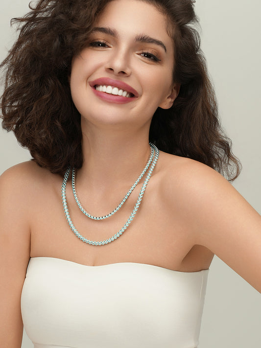 Silver Summer Blue Braided layered Necklace RN028