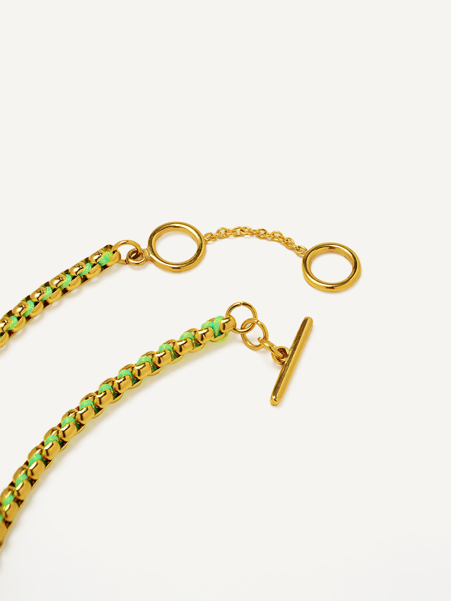 Gold Neon Green Braided Necklace RN031