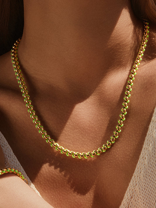 Gold Neon Green Braided Necklace RN031
