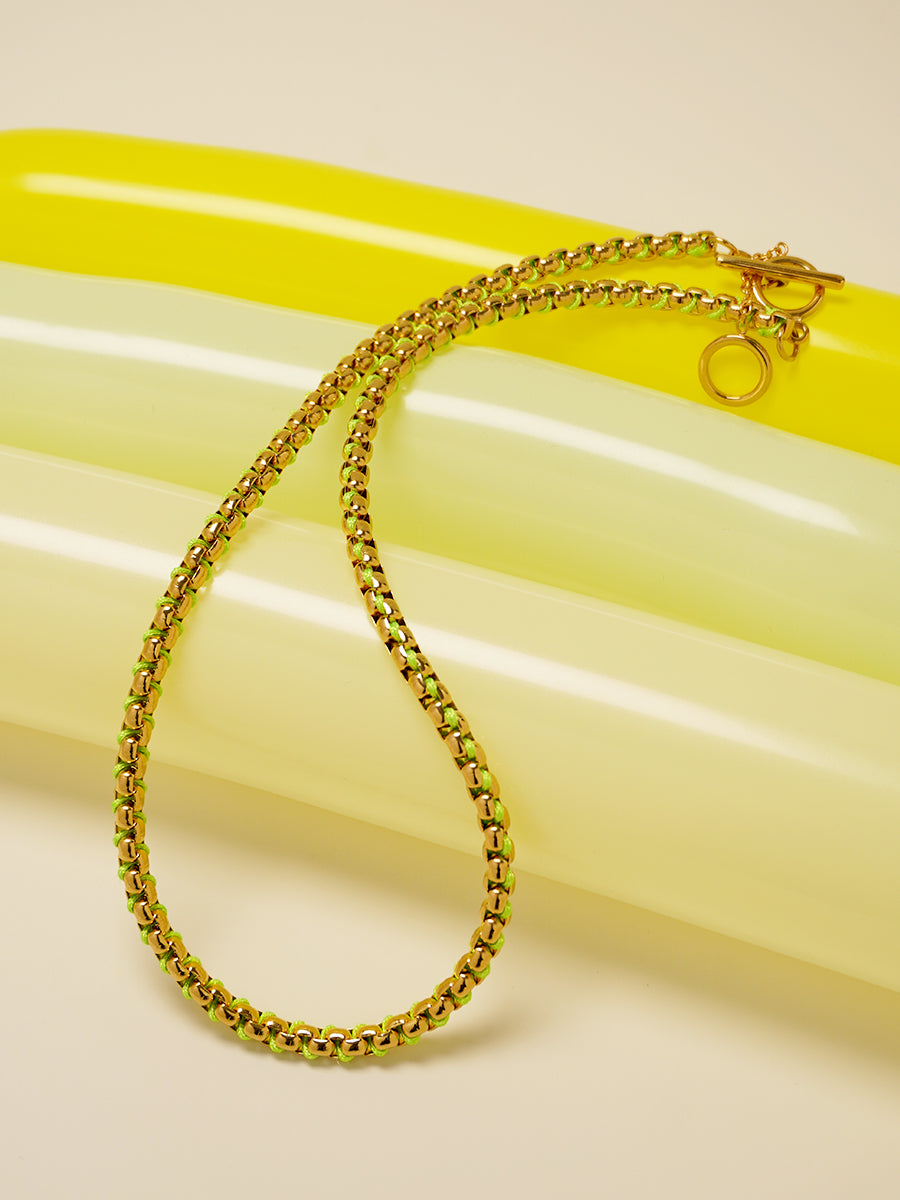 Gold Neon Green Braided Necklace RN031