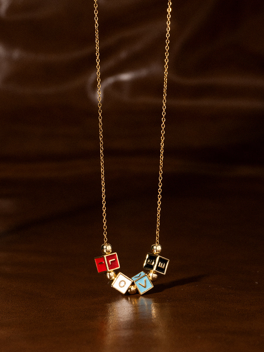 Personalized 4-Letter Rainbow Enamel 18K Gold Necklace