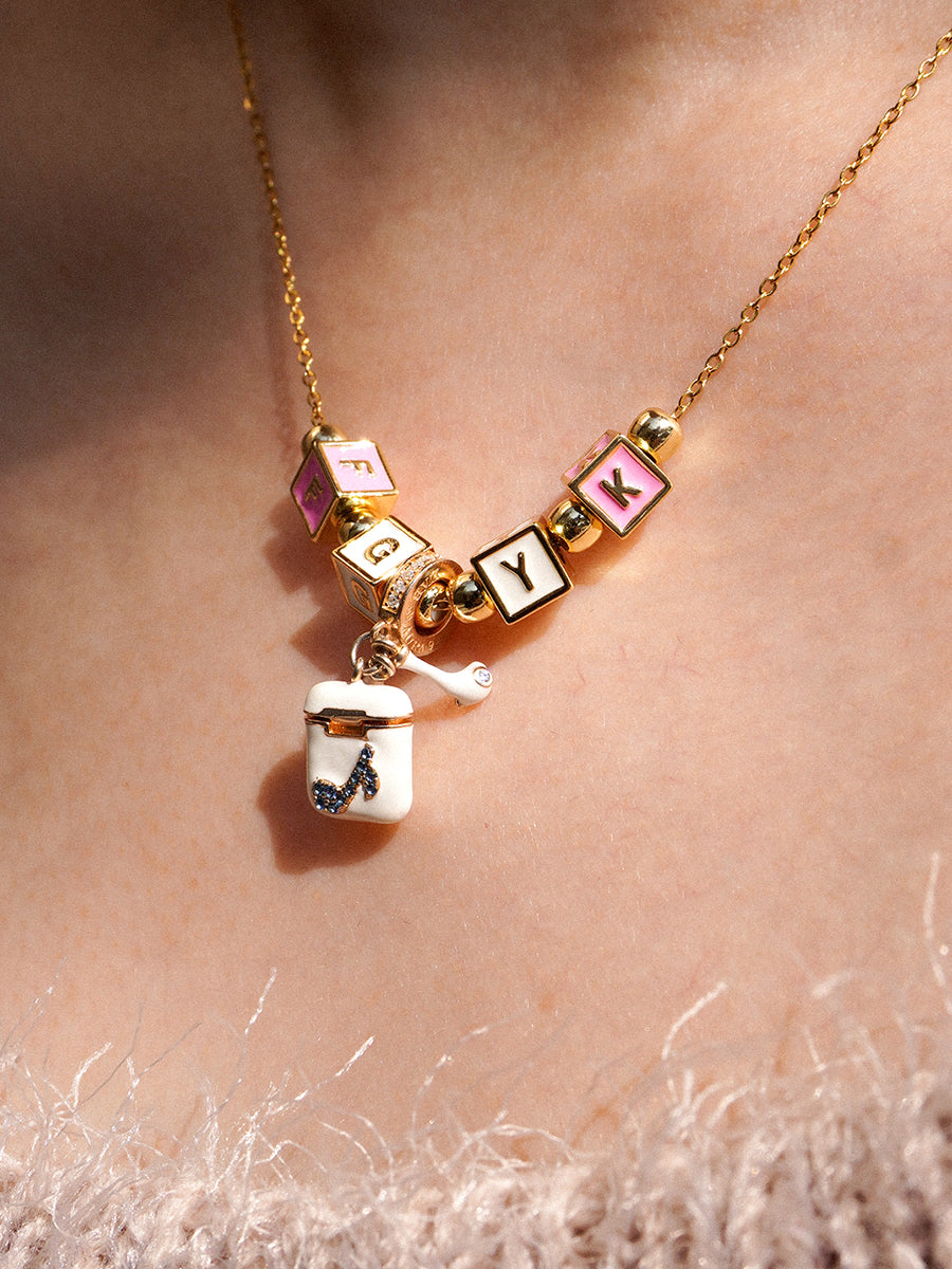 Personalized 4-Letter Necklace with Headphone Charm