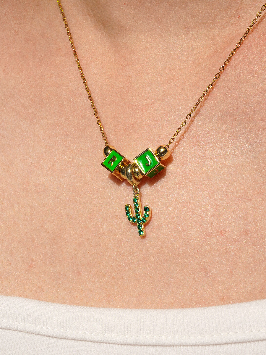 Personalized 2-Letter Necklace with Cactus Blossom Charm