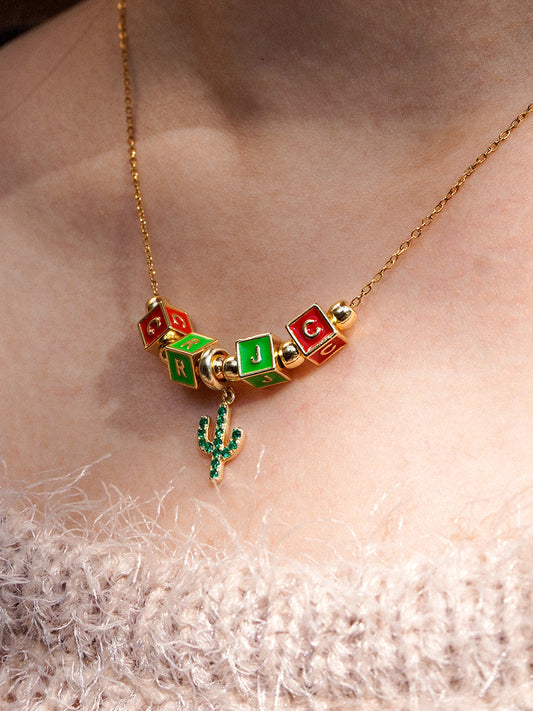 Personalized 4-Letter Necklace with Cactus Blossom Charm