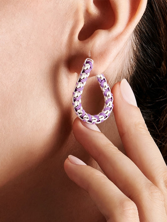 Silver Macarons Purple Chain Hand-woven Hoop Earrings