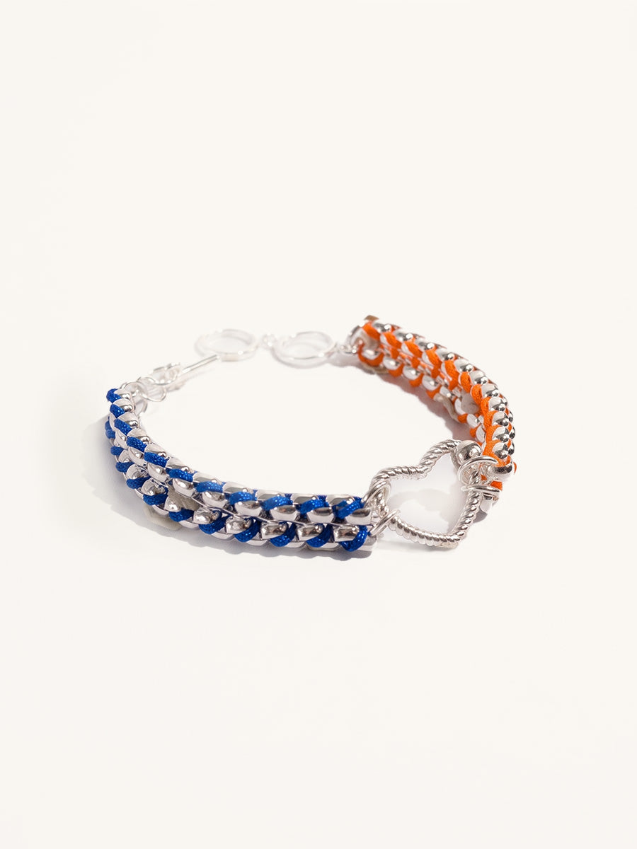 Color Clash Orange & Blue Heart Handwoven Bracelet