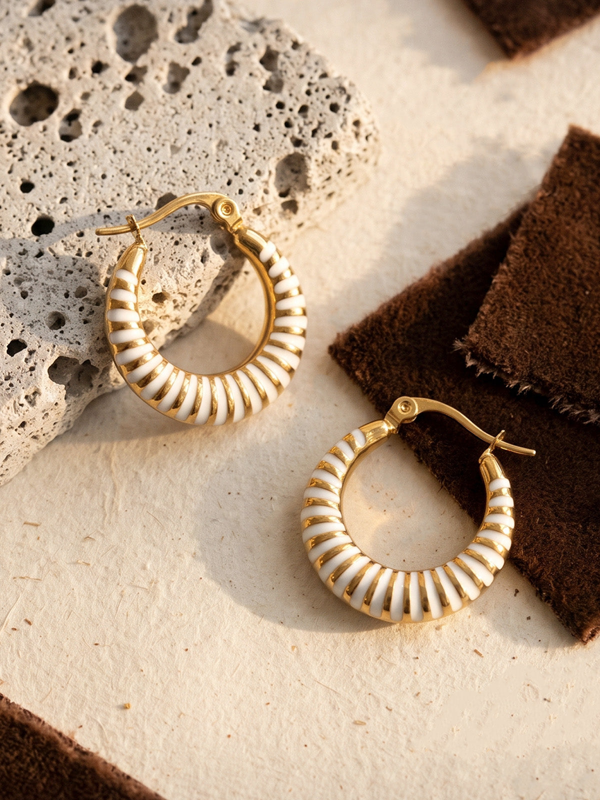 Hand-Dipped Enamel Huggie Hoops – Off White