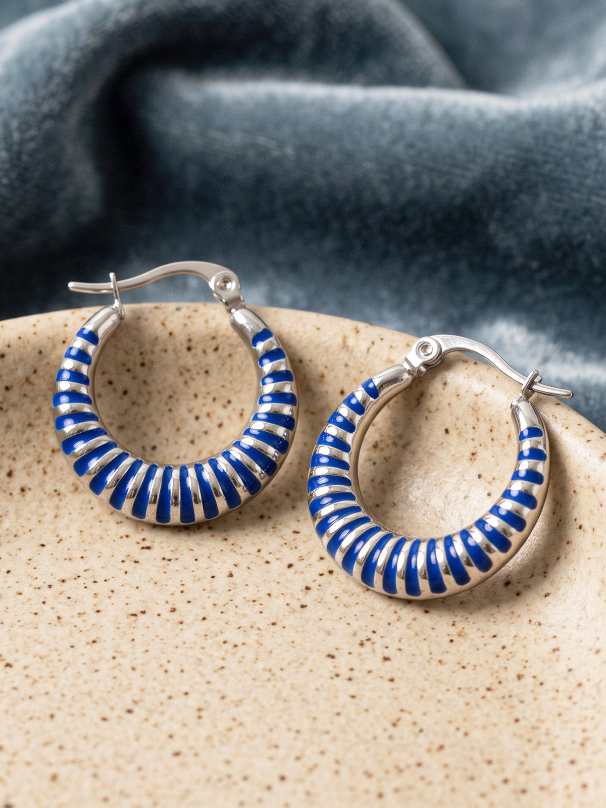 Hand-Dipped Enamel Huggie Hoops – Navy Blue